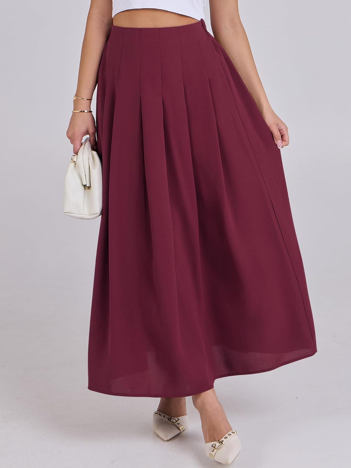 ANRABESS Women A-Line Pleated High Waist Maxi Skirt Full Ankle Length Flowy Swing Elegant Dressy Casual Work Long Skirts - Image 4