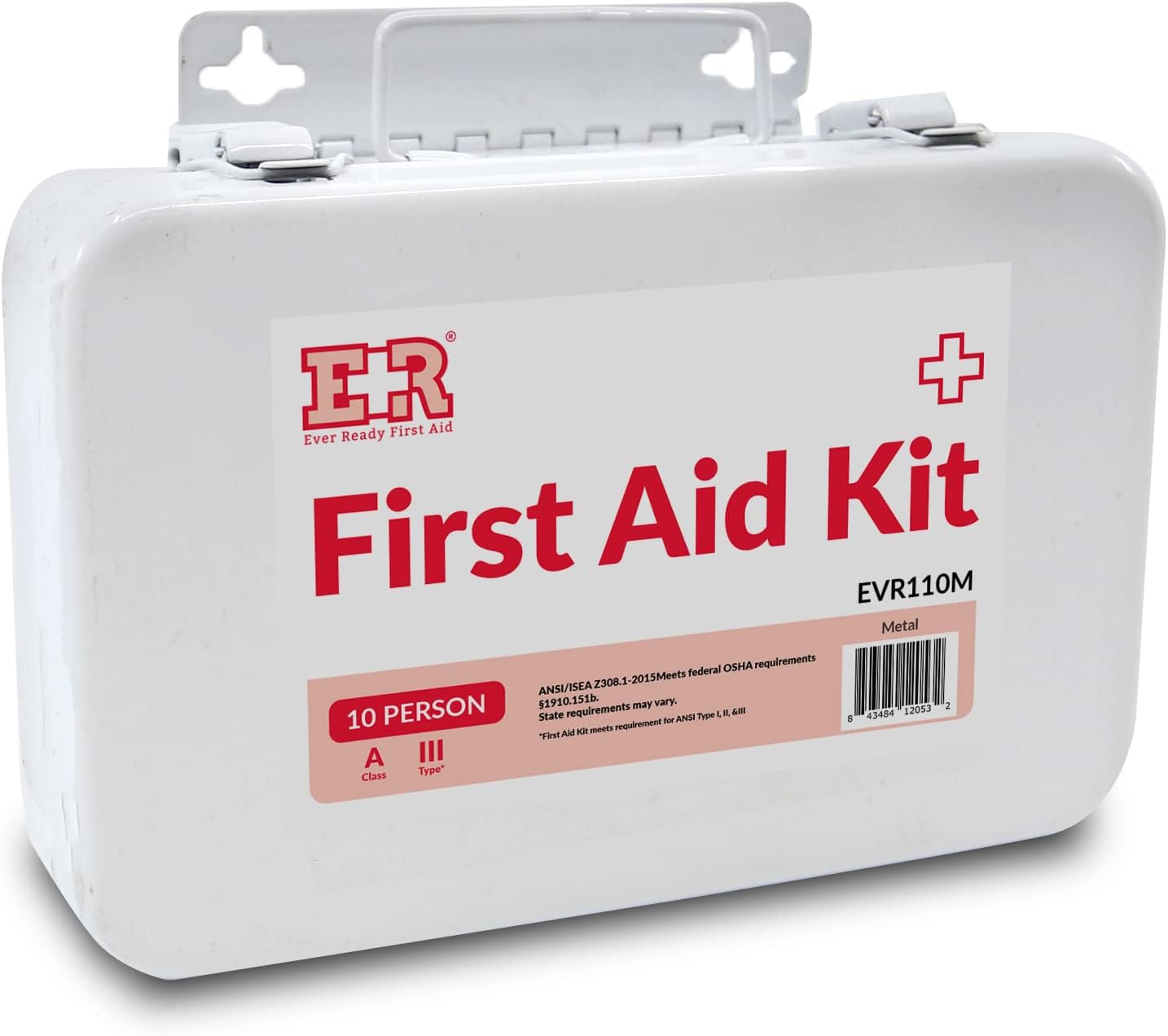 Ever Ready First Aid 10 Person First Aid Kit with Metal Case, Type III, Ansi A, OSHA Compliant