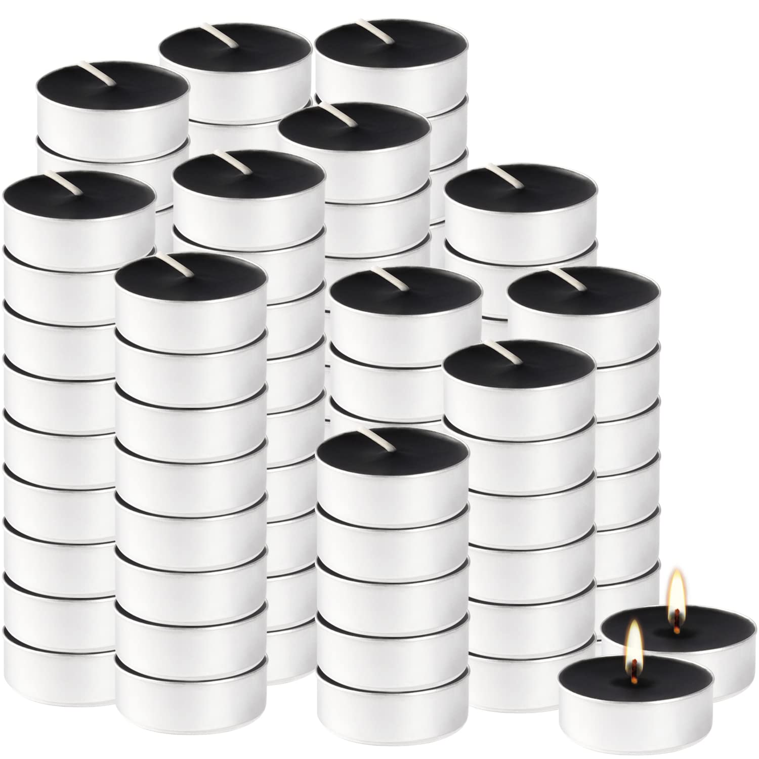 100 Pack Black Tealight Candles,4 Hour Unscented Votive Candle for Halloween Home Décor,Dripless & Smokeless for Shabbat,Emergency,Dinners,Parties