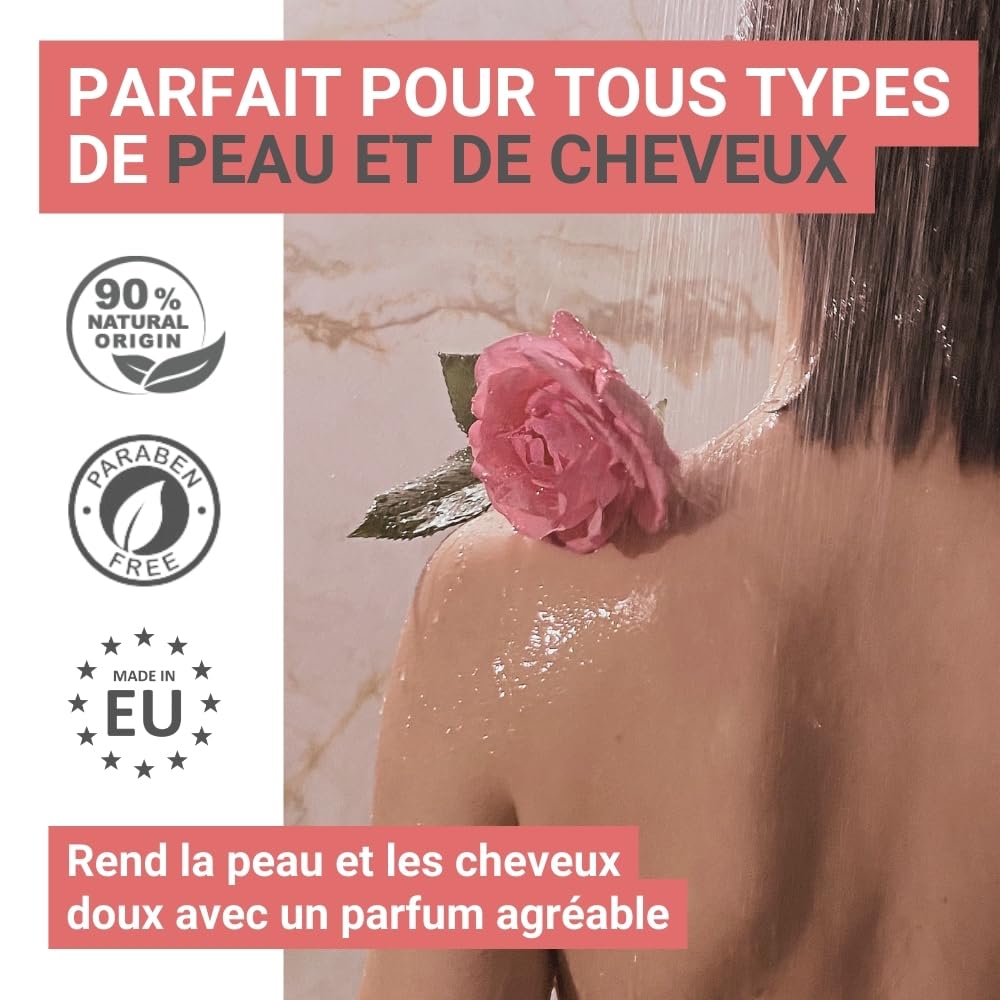 GPQ - Gel/Shampooing 2en1 ROSE PETALS 5 ltr. | 2 Bidons | 90% Natural Origin | Recharge doseur avec Après-shampooing sans Parabènes | Hôtel, B&B, Gîte Rural, Camping, Croisière, Gym | Fabriqué l’UE