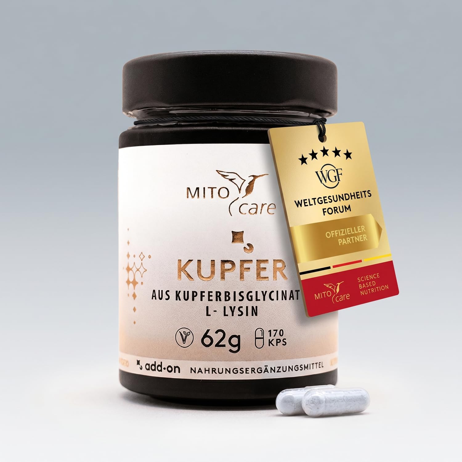 MITOcare Kupfer - Bindegewebe Kapseln fördern ein gesundes Bindegewebe - Effektive Kupfer Tabletten unterstützen das körpereigene Immunsystem - Vorratspack mit 120 Kapseln, ausreichend für 4 Monate