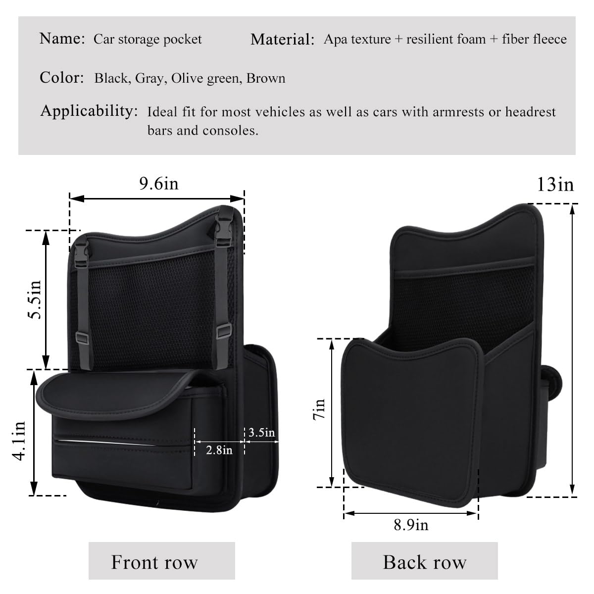 DXNQ Car Organizer Storage Between Seats, Leather Large Capacity Automobile Handbag Hanging Store Content Bag, Auto Console Organizer Holder for Snack Phone Document Storages, Car Accessories (Black)