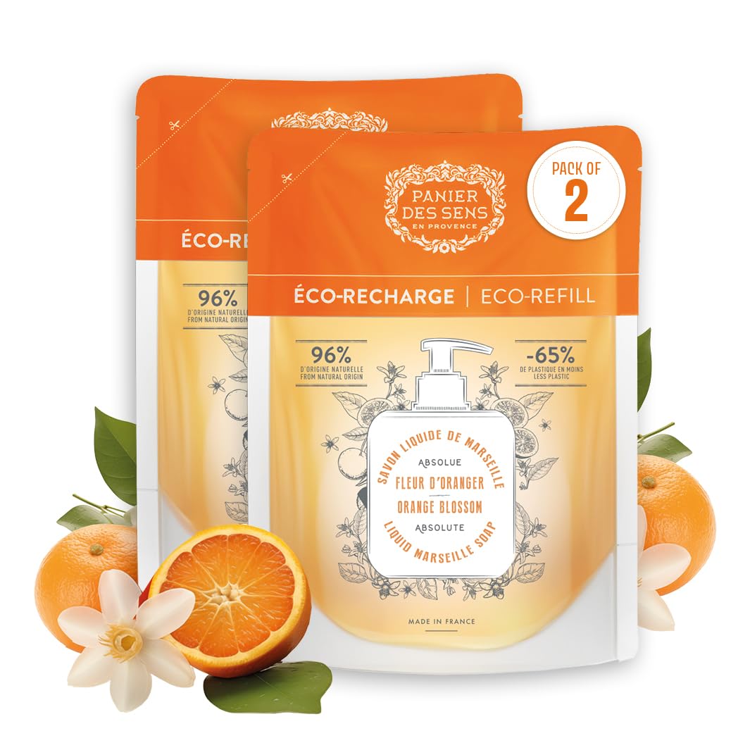 Panier des Sens - Liquid Hand Soap Refills – Orange Blossom Foaming Hand Soap Refill – French Coconut Oil Moisturizing Hand Wash - Kitchen & Bathroom Hand Wash- Soft Soap Refill 96% Natural - 34 Floz