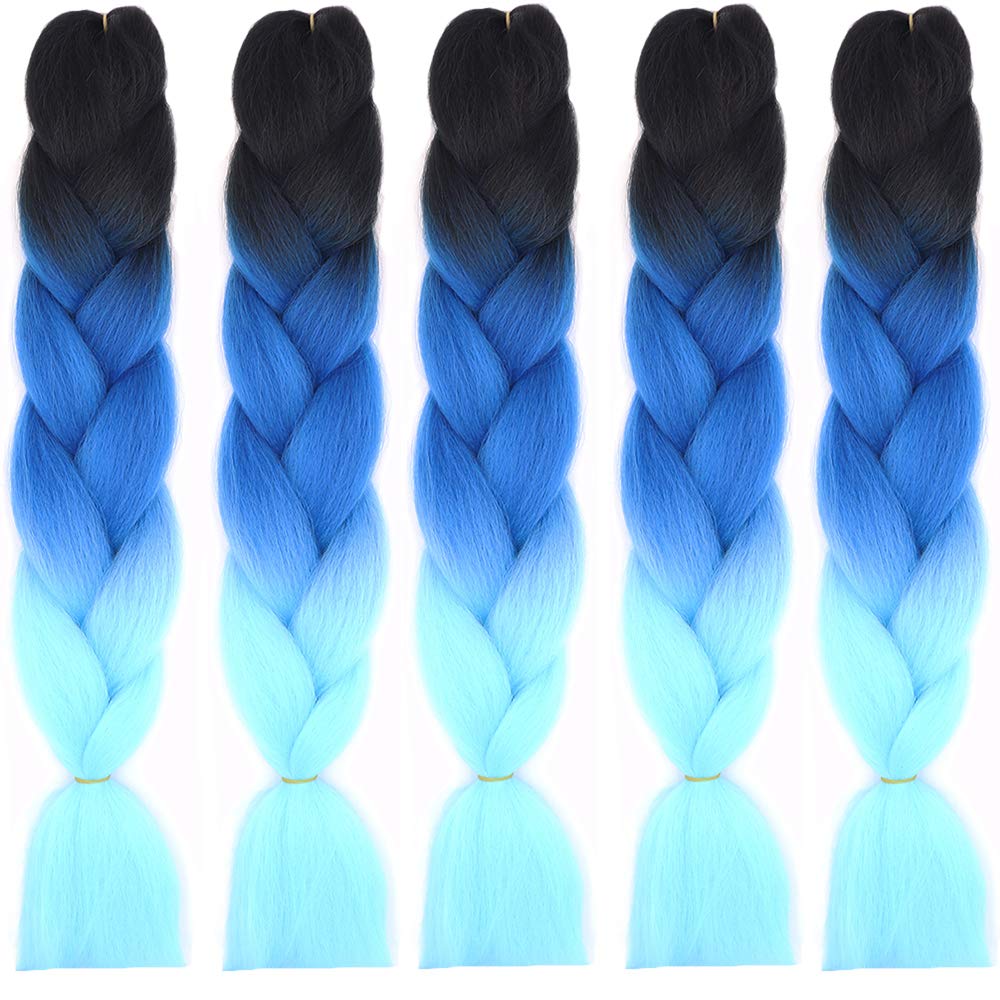 24inch Jumbo Braids Hair Extensions Ombre Braiding Hair Synthetic 3Pieces/lot Crochet Twist High Temperature African Box Braids, Sapphire Blue — view 18