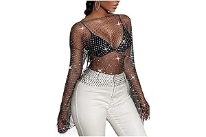 Black Rhinestone Fishnet Crop Top
