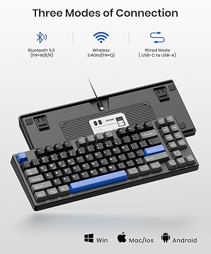 Miniatura 3 de Teclado mecánico inalámbrico, montaje en junta con sonido cremoso, Bluetooth2.4GHzUSB-C, intercambiable en caliente personalizado, retroiluminación