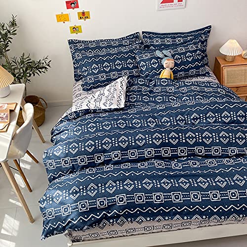 Mexican Style Bedding Set Twin Size Stripes And Chevron Duvet Cover For Kids Teens,Bohemian Comforter Cover Exotic Trippy Bedclothes With Pillowcase Luxury Microfiber Bedroom Decor Dark Blue #TOP2