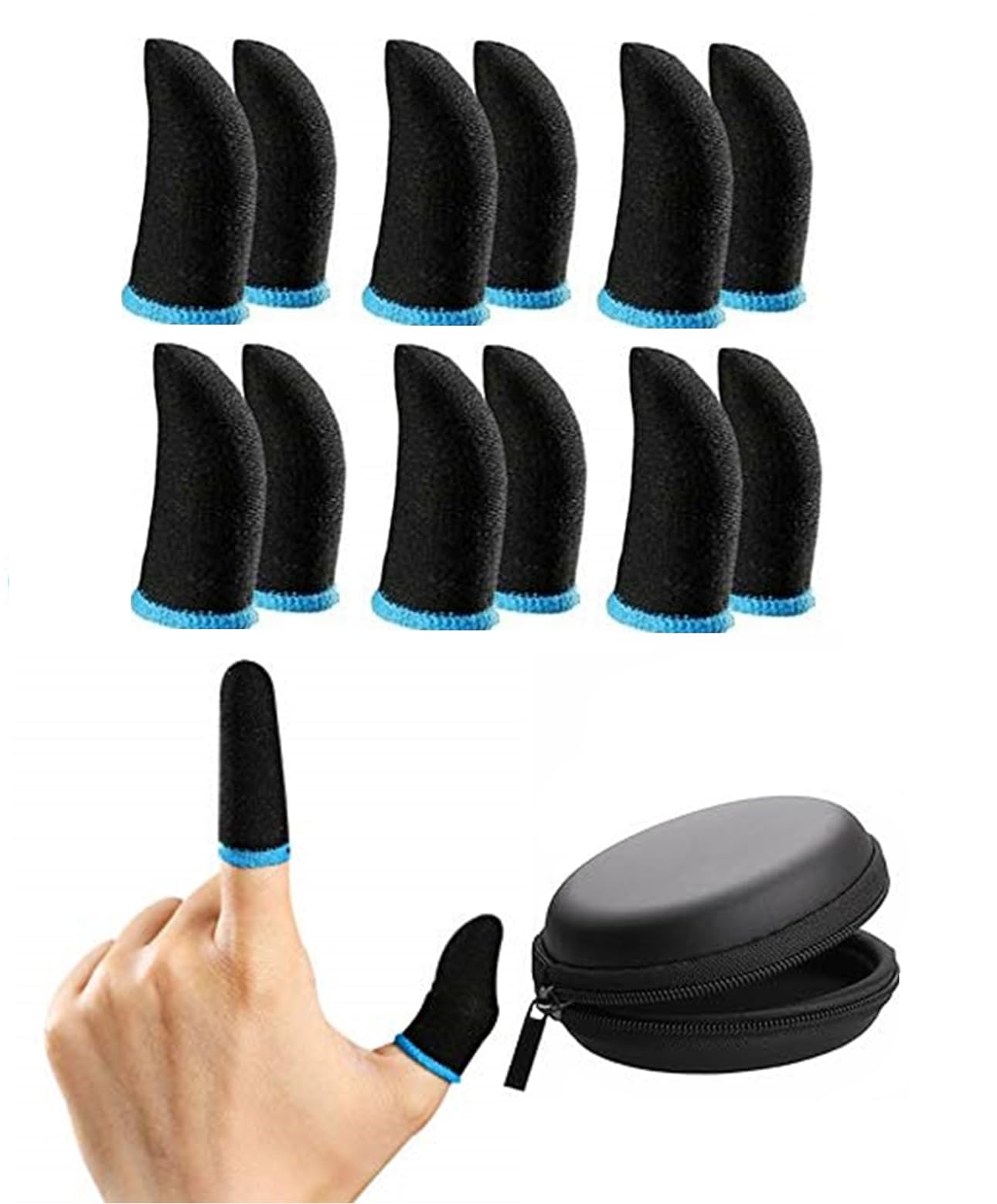Thumb & Finger Sleeve for Mobile Game with Super Conductive Fiber Fabric, Anti-Sweat & Breathable for PUBG, Garena Free Fire, Rules of Survival, Knives Out, COD Mobile (6 Pair-12 pcs With Black Pouch)-image-15