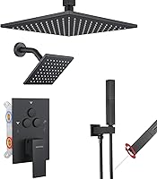 VANFOXLE Matte Black Shower System: 10" Ceiling Rain Head, 6" Wall Head, 2-in-1 Handheld & Push Button Diverter