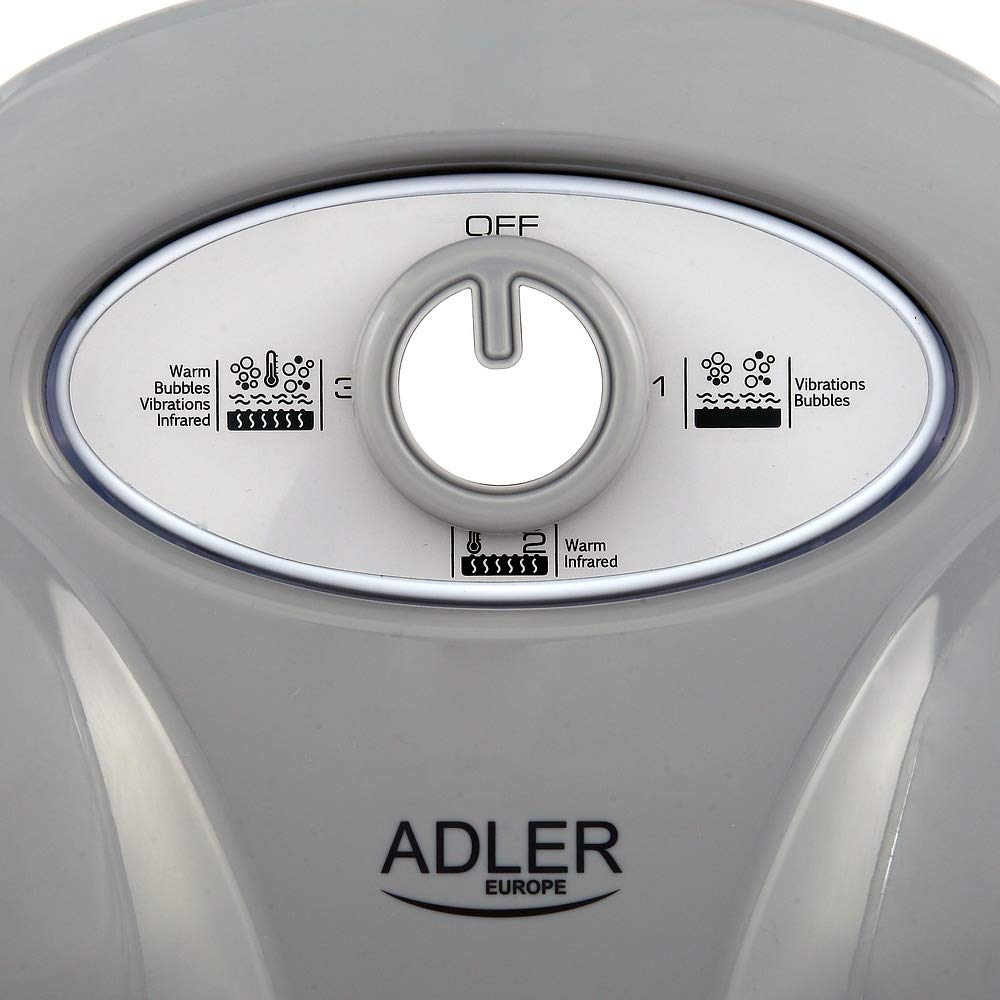 Adler AD 2167 AD-2167 Masajeador de Pies con Agua, Masaje de Burbujas y por vibración, Control de Temperatura por Infrarrojos, Cepillos Intercambiables, 80 W, Gris