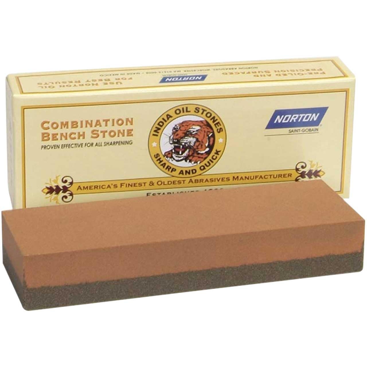 Norton Combination Grit Abrasive Benchstone, Aluminum Oxide, 6" Length x 2" Width x 1" Height