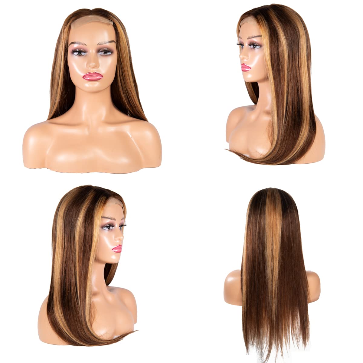 Highlight 4x4 Lace Closure Wig Human Hair Lace Front 4/27 Brown mix Honey Blonde Ombre Human Hair Wigs 18 Inch Glueless Pre Plucked with Natural Hairline - Image 3