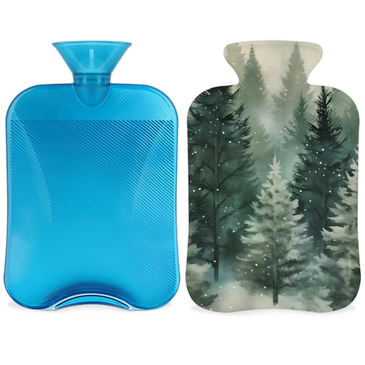 Hot Water Bottle with Soft Cover,2L Bright Christmas Tree Hot Water Bag for Hot and Cold Compress, Hand Feet Warmer, Rubber Hot or Cold Water Bottle Halloween Christmas Decorations