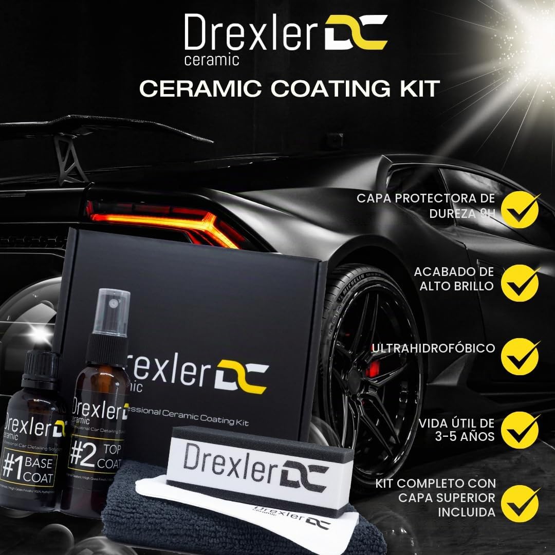 Coating Kit 30ml + 50ml – Revestimiento Cerámico Profesional 9H para Coche – Brillo Tipo Cristal, Protección de Pintura, Plástico y Finitions Metálicas – 3 a 5 Años de Duración