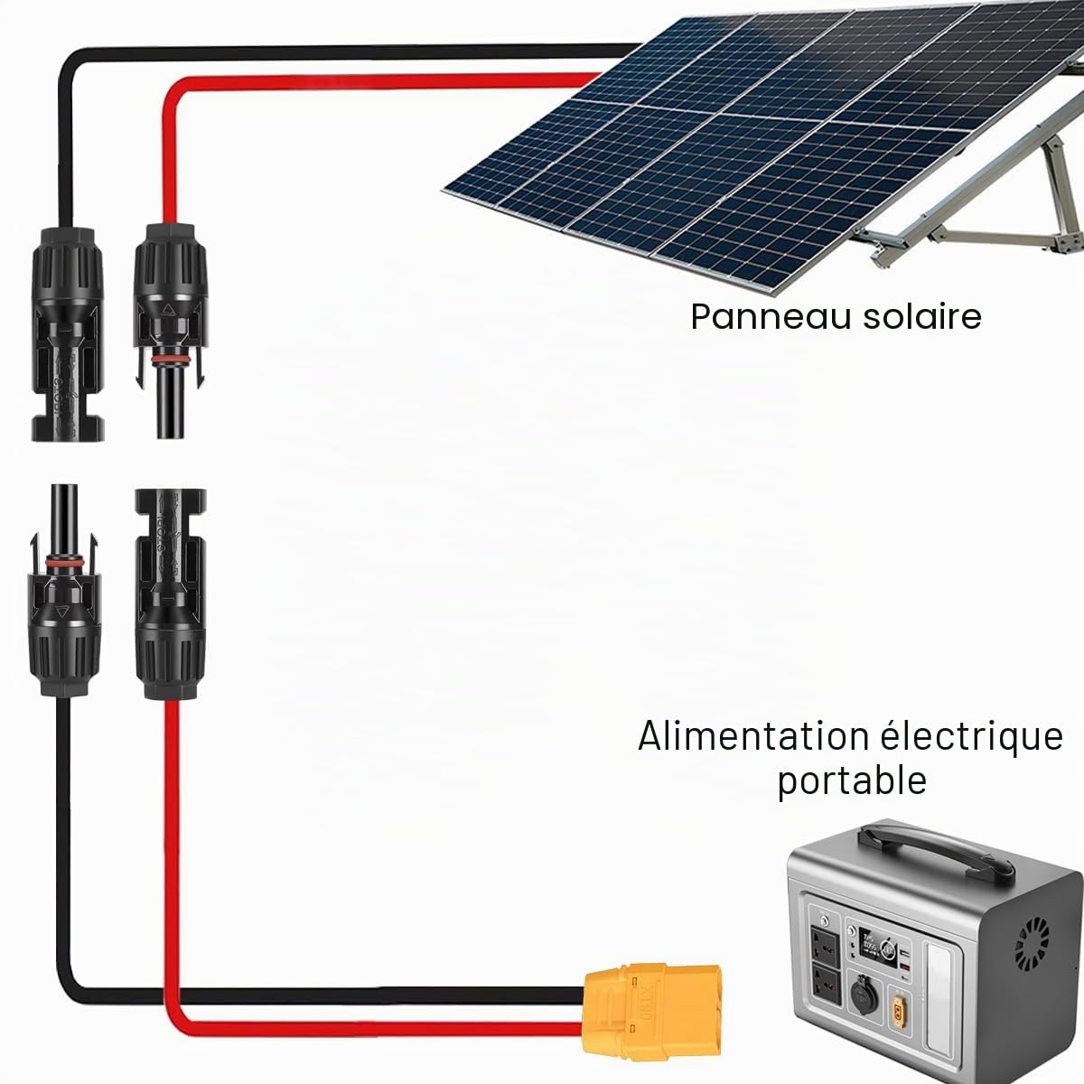 Câble connecteur solaire vers XT90 Rallonge fiche solaire MC4 vers connecteur mâle XT90 pour générateur solaire, centrale électrique portable et panneau solaire