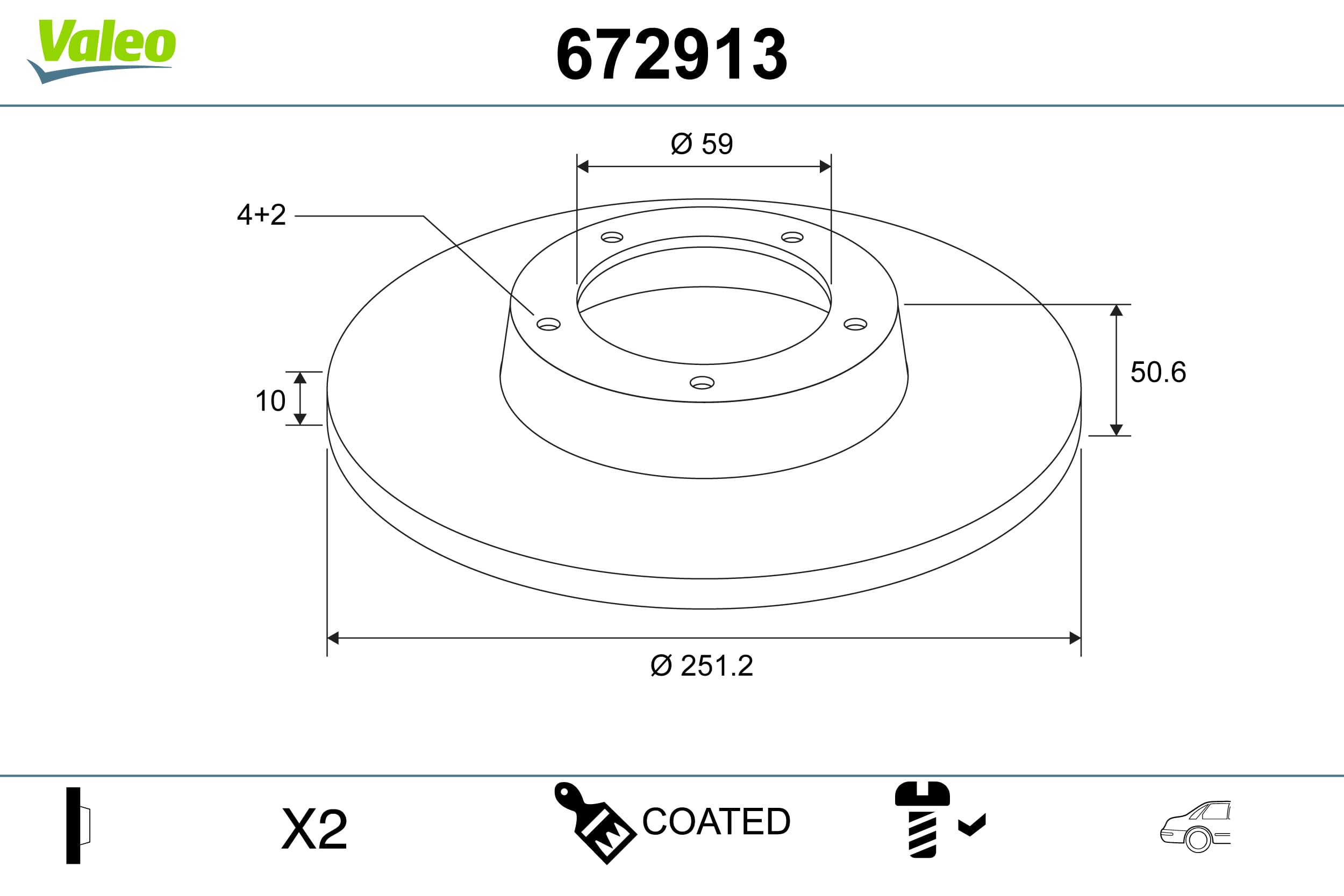 Valeo Dischi freno rivestiti, scatola di 2 dischi massicci - asse posteriore - simile a design e qualità OE - 672913