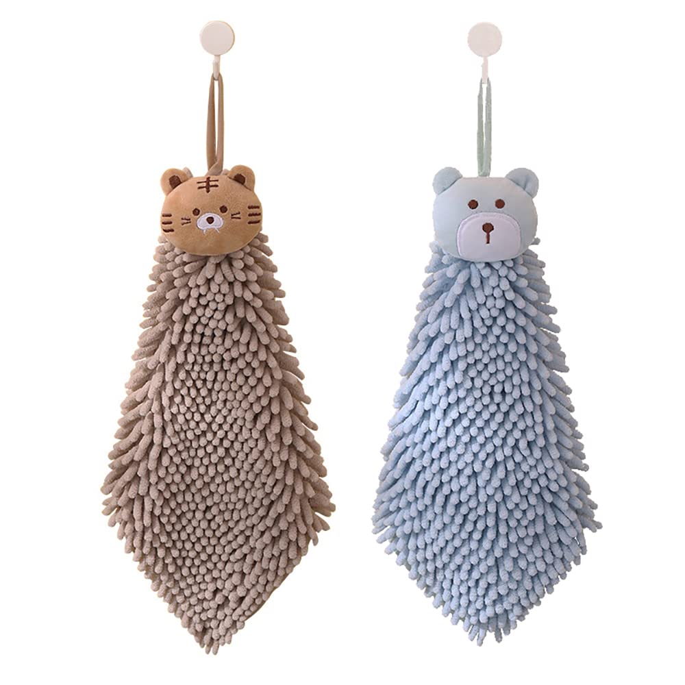 VPTMRP 2 Pack Cute Hand Towels Thickened and Enlarged Soft Plush Chenille Towels Quick Dry for Bathroom Kitchen Hotel