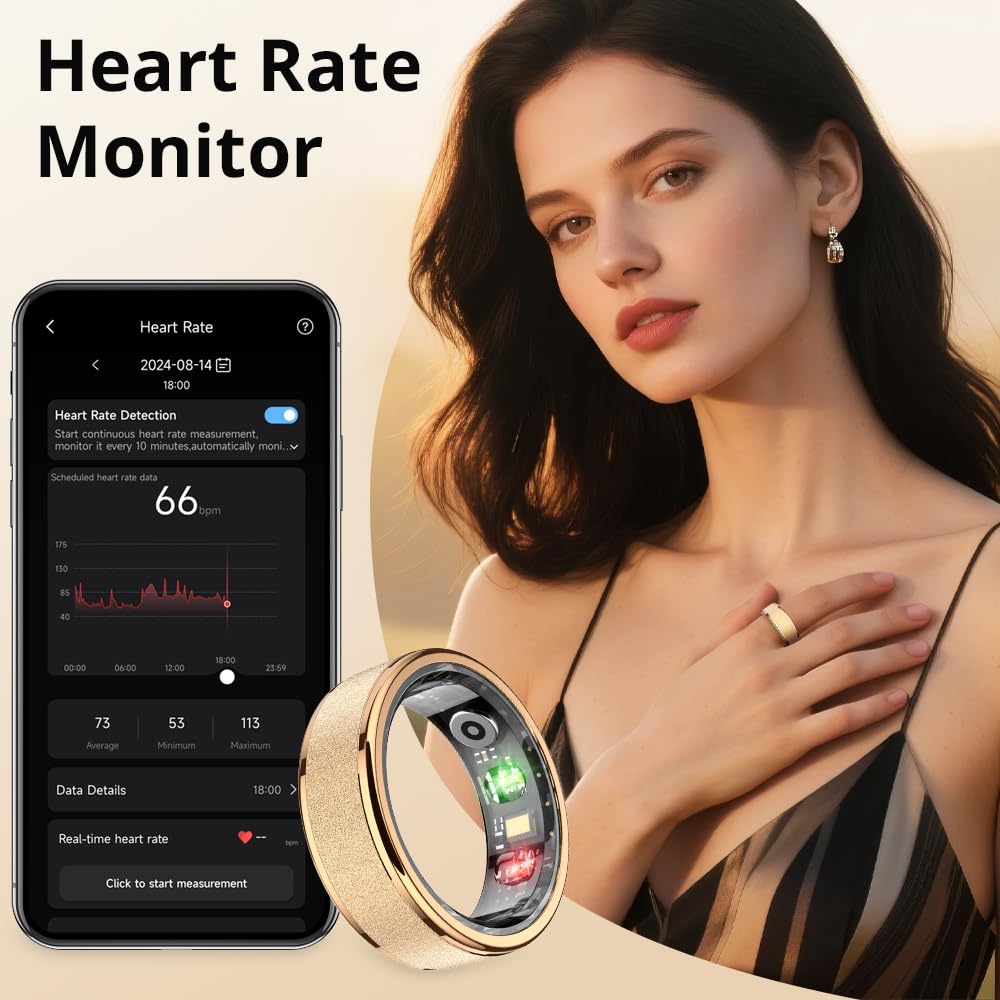 R10 Smart Ring, Smart Health Ring for Women, Features Heart Rate, Blood Oxygen, Sleep Monitoring, Pedometer, and Fitness Tracker. (Rose Gold, 9#)