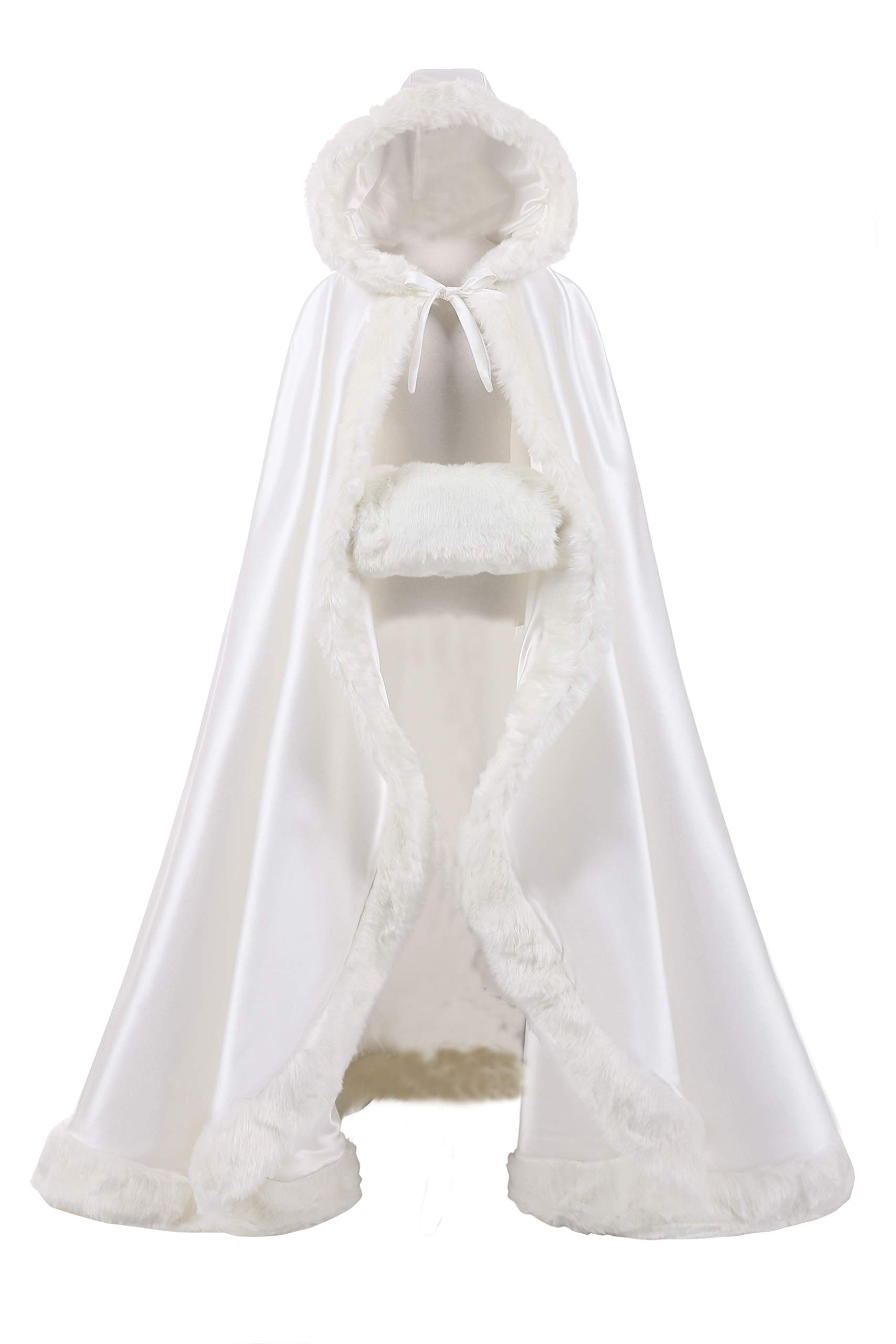 Women's 57in Bridal Cape Wedding Cloak With Hand Muff Floor-length