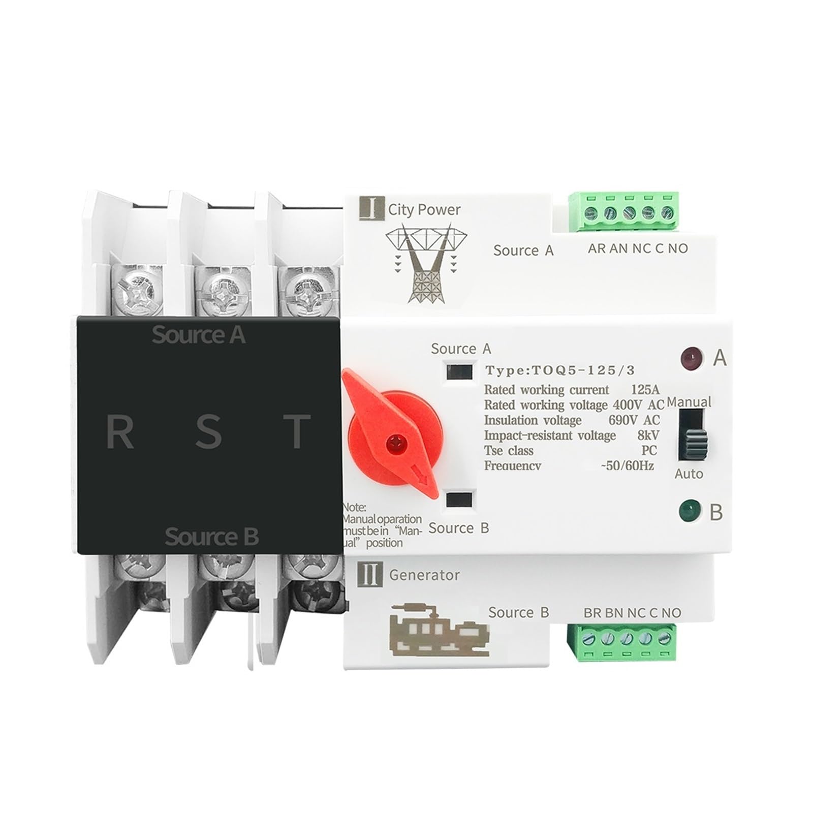 Interruptor de transferencia automático 3P 100A trifásico para riel DIN 5
