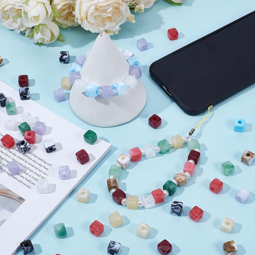 200Pcs Gemstone Square Beads Acrylic Cube Beads Bulk Random Mixed Color Imitation Gems Stones Crystals Loose Spacers with Large Hole for Jewelry Making Bracelets Pens DIY Crafts Supplies - Image 4