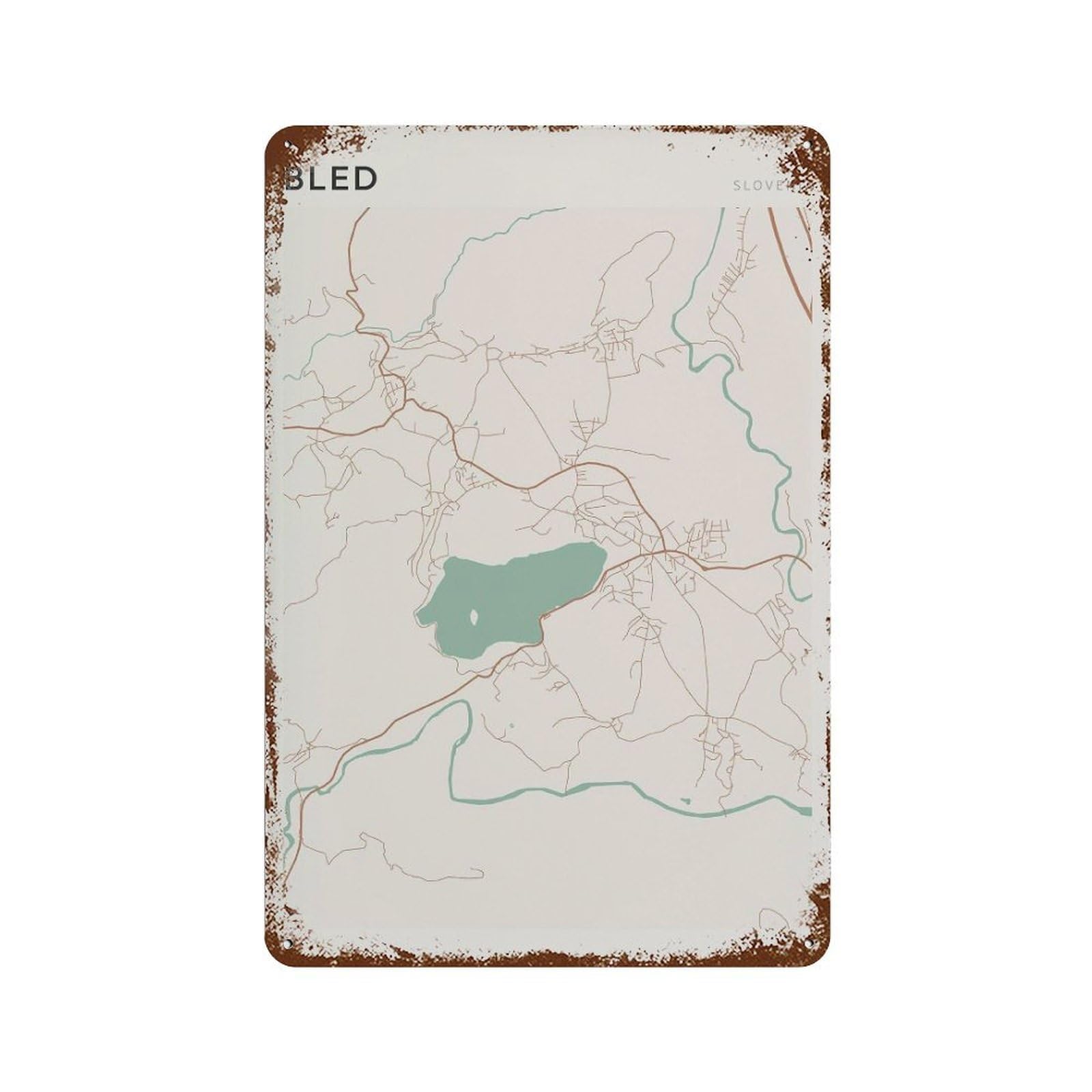 xiaoxiaoshen Bled Map Slovenia Travel Gift Scandi (2) Wall Decor Art Metal Tin Poster Modern Home Decor Art Home Bar Shop Decorations Vintage Sign 30x20cm