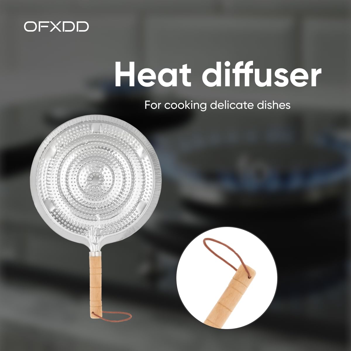 Difusor de calor para estufa de gas, esparcidor de llama con mango de madera, placa difusora de estufa de gas, acero inoxidable, reductor de cocina a fuego lento 5