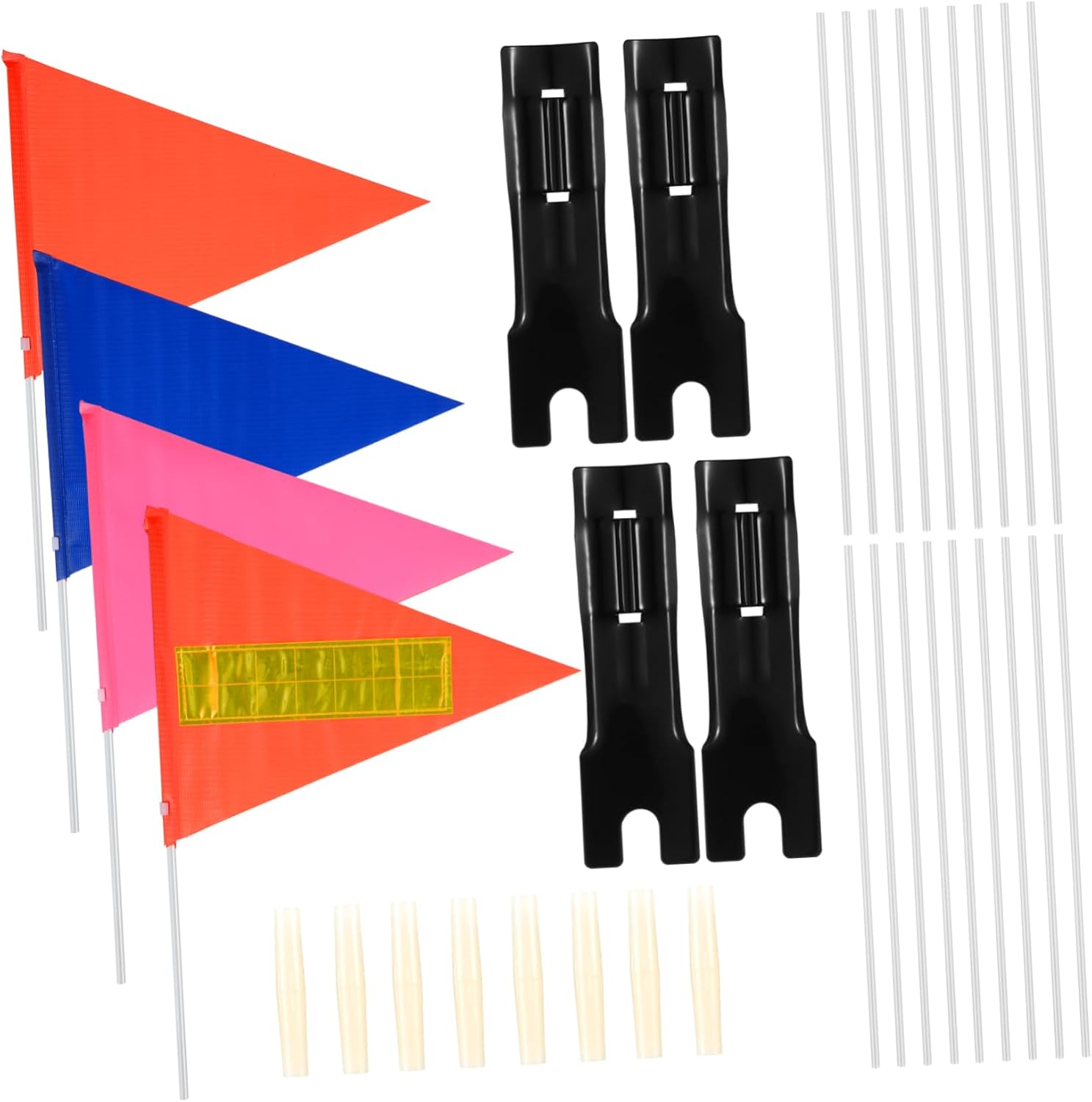 1Set High Visibility Bike Safety Flag Kit Color Flags with Poles Connectors Easy Installation for City Riding Durable Sturdy for Adults Bicycles
