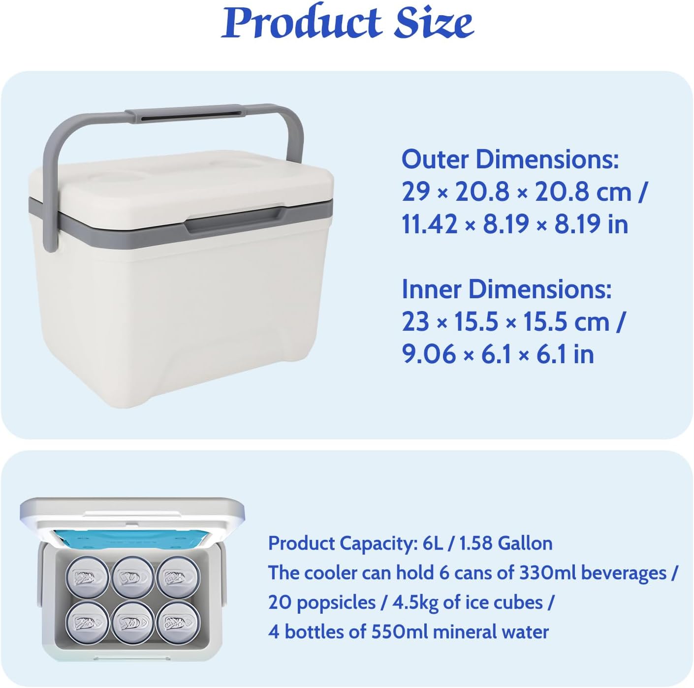 6L Hard Shell Portable Ice Chest Cooler with Handle - Leak Proof Lightweight Insulated Cooler Box Ideal for Car Camping Fishing Beach Picnic BBQ & Outdoor Travel