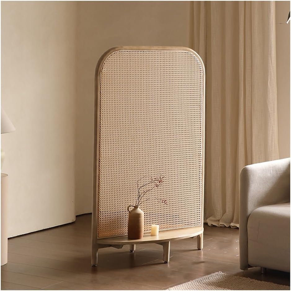 Artiz New Chinese Style Solid Wood Room Divider Retro Rattan Weaving Partition Screen Portable Freestanding Wall Divider For Living Room, Entrance, Bedroom (Color : Natural, Size : 90x45x140cm)