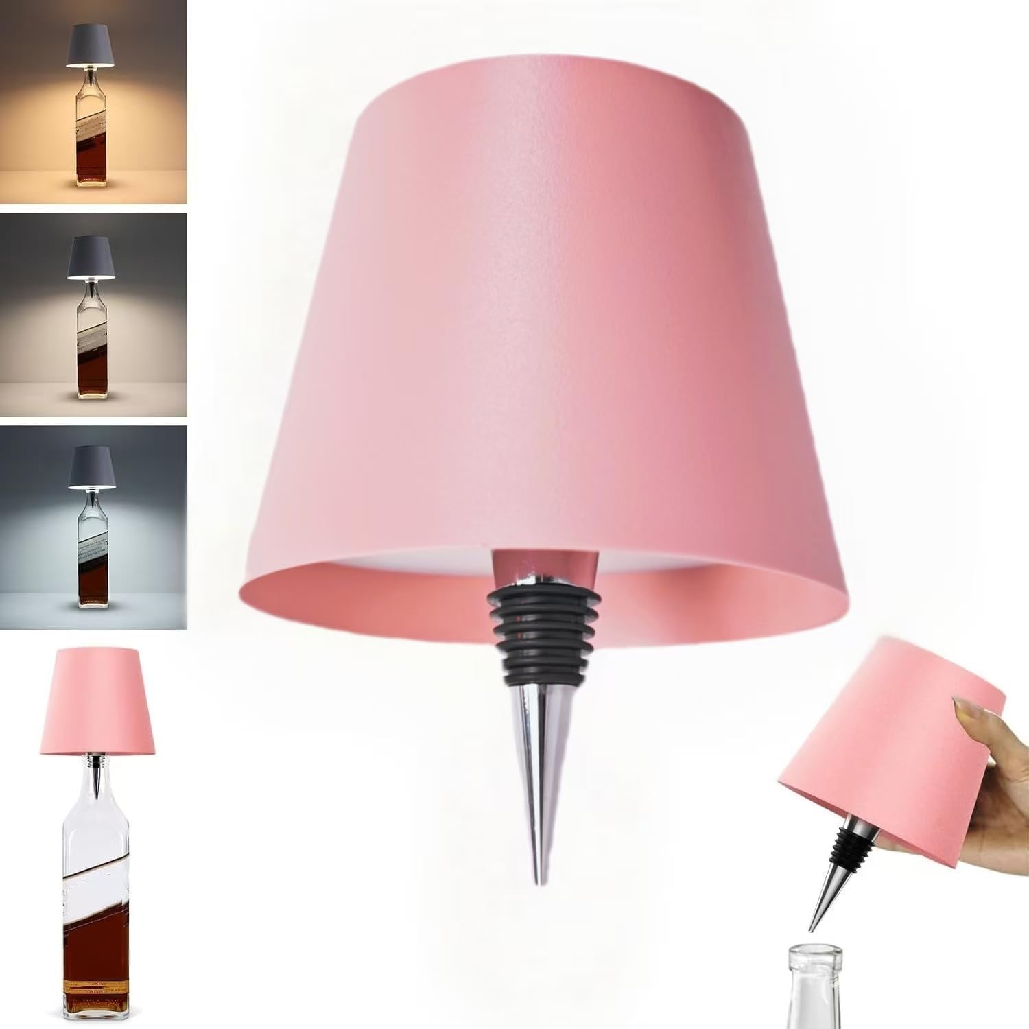 Neioaas Wine Bottle Lamp, 3 Color Light Dimming Metal Wine Bottle Light, Rechargeable Waterproof Bottle Touch Lamp Head with for Home,Bar,Camping,Travel,Restaurants, Party, Decor & Gifts(Pink, 1PC)