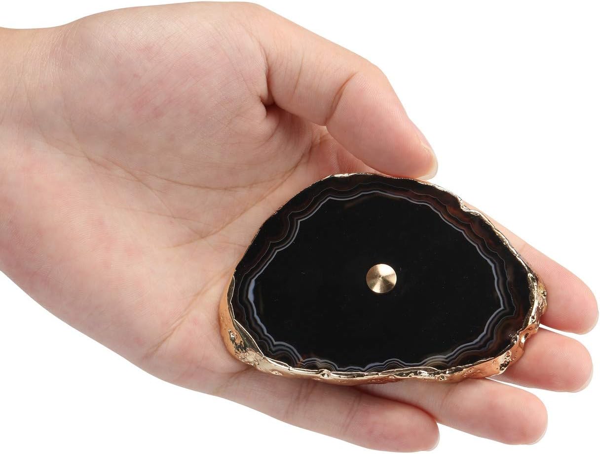 Set of 4 Agate Slice Drawer Knobs, Handmade Gold Plated Edge Black Dresser Knobs, Drawer Pulls and Knobs for Dresser Kitchen Decorative