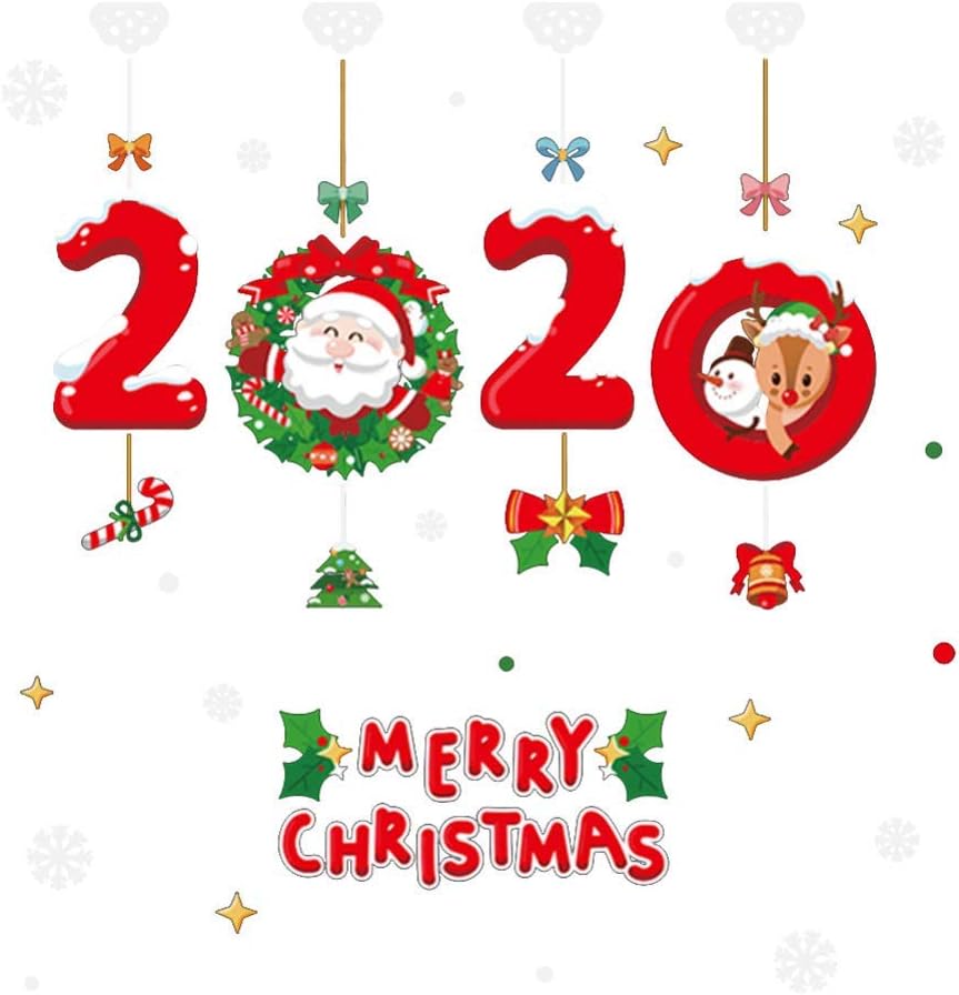 2020 Wall Sticker Cartoon Window Refrigerator Decal DIY Christmas Window Mural Sticker for Kitchen Garage Home Decoration (Multicolor)