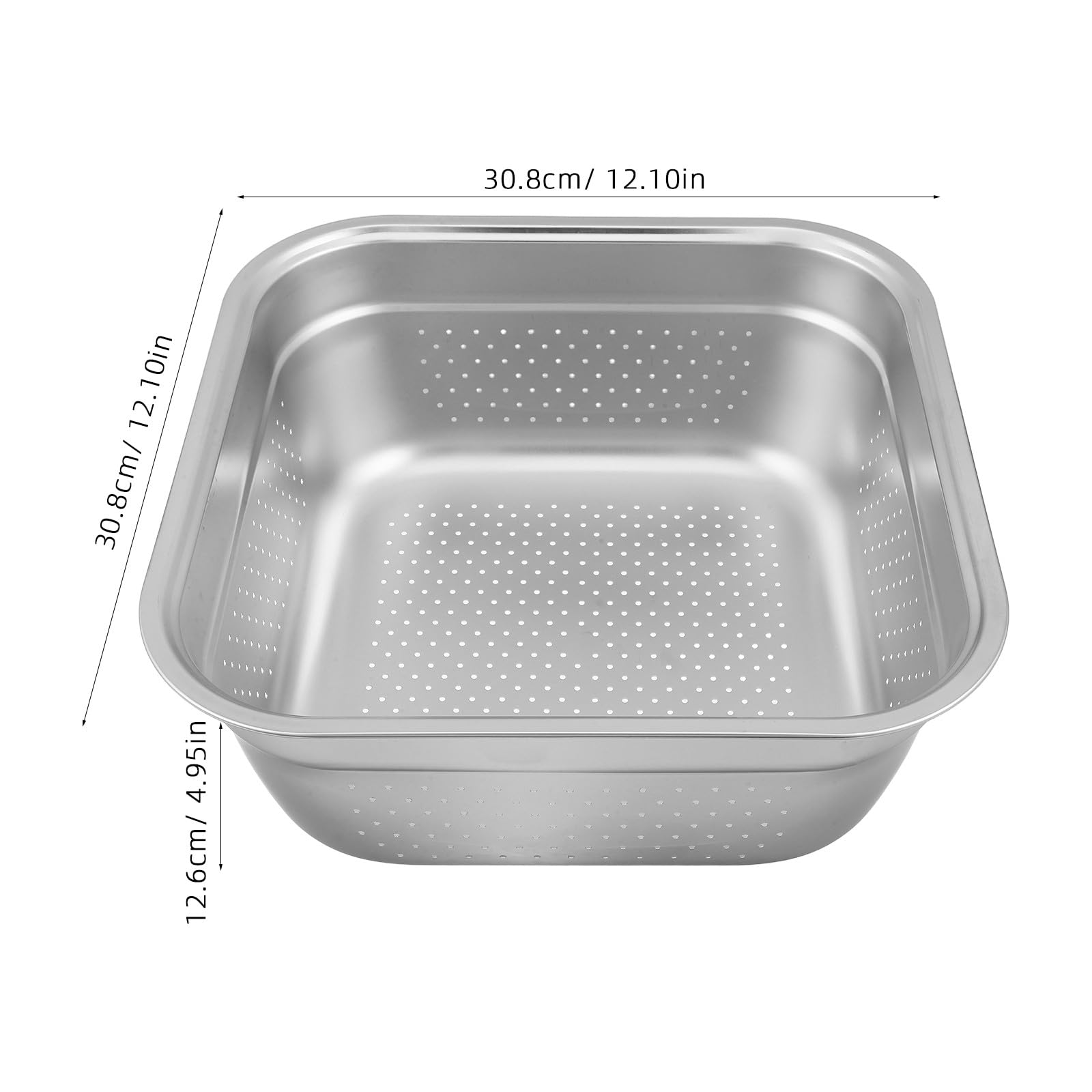 Operitacx Recipiente de acero inoxidable para lavar platos, colador cuadrado grande para fregadero de cocina, palangana para lavar frutas y verduras con borde liso para facilitar la limpieza, 30 x