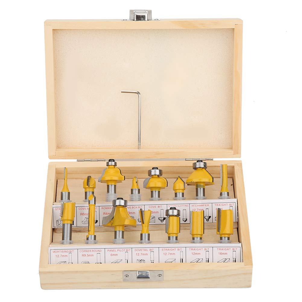 Juego de 15 brocas de fresado de carburo cementado, kit de fresas para carpintería con caja de almacenamiento de madera, brocas de carburo de tungsteno YG8 para madera, MDF y