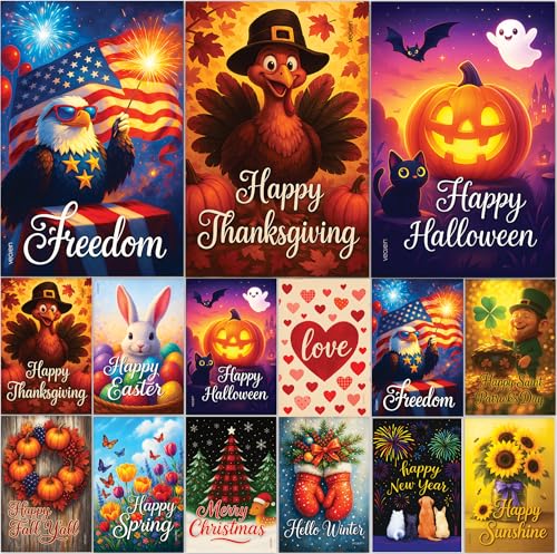 Premium 12 Pack Seasonal Garden Flags Set 12x...