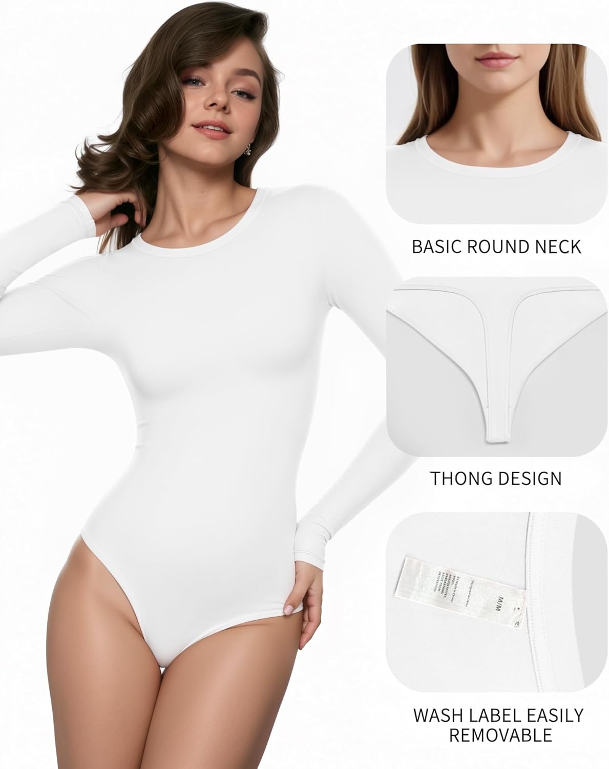 Womens Long Sleeve Body Suits Crew Neck Thong Bodysuits Shirts Trendy Fall Going Out Tops Y2k 2025 - Image 4
