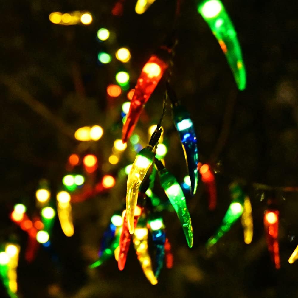 TWONGIFT Multicolor Solar Chili Pepper Garden Lights Outdoor, 23Ft 50LED Chili Solar Christmas Tree Lights, Solar Operated Decorative Lights for Patio, Halloween, Xmas, Holiday Decor