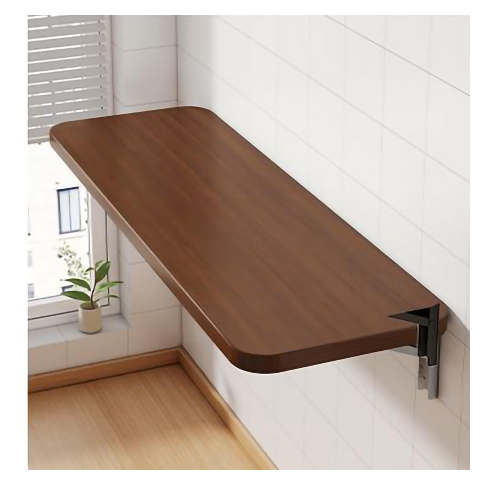 SXZenSpace Wall Mounted Floating Folding Computer Desk Sturdy Shelf for Books Photo Frames Vases Space Saving Walnut Countertop (120x30cm 47.2x11.8in)