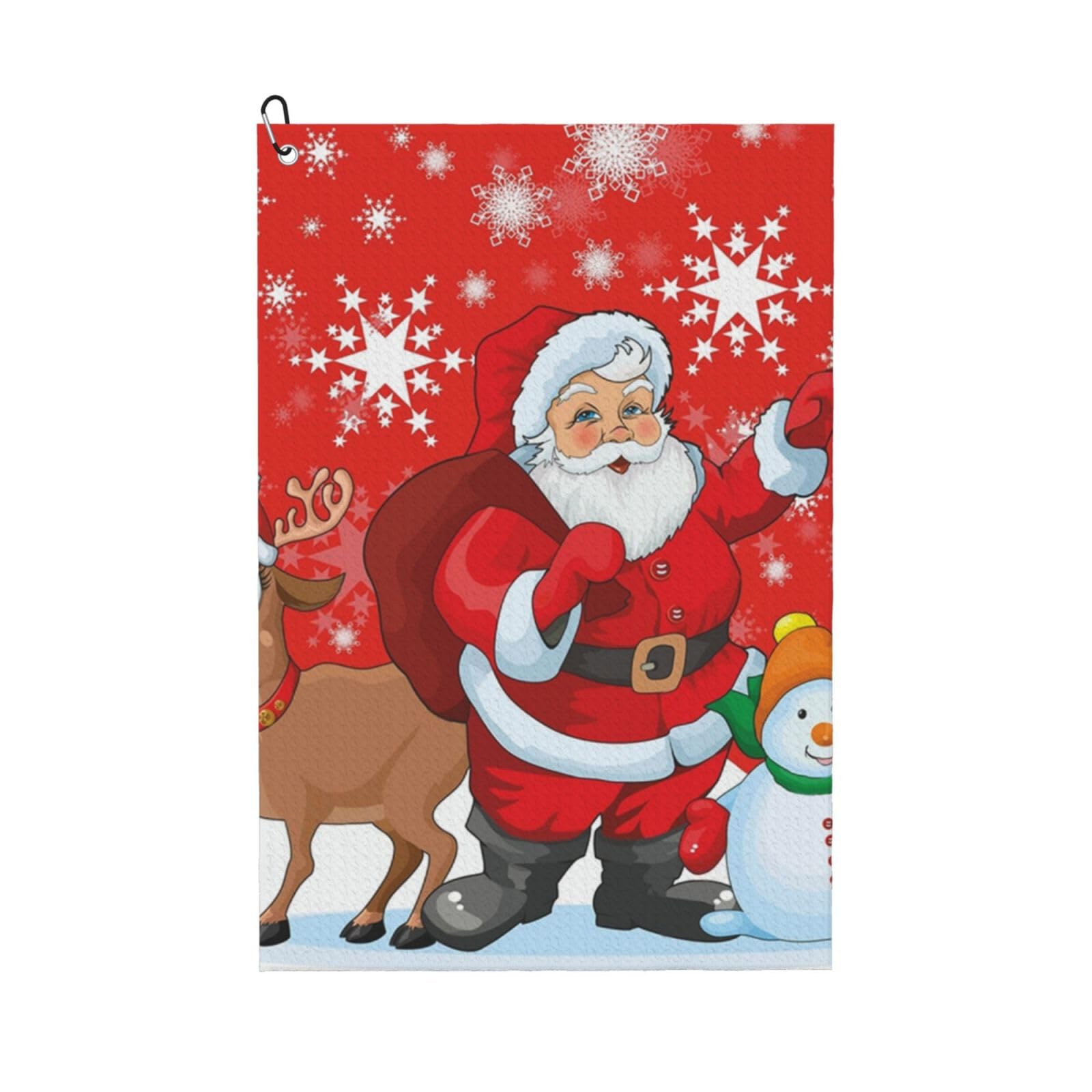 Hnnkloy Santa Reindeer And Snowman With Snowflake Printed, 16x24 in Portable Waffle Golf Towels with Carabiner Clip for Golf Bag