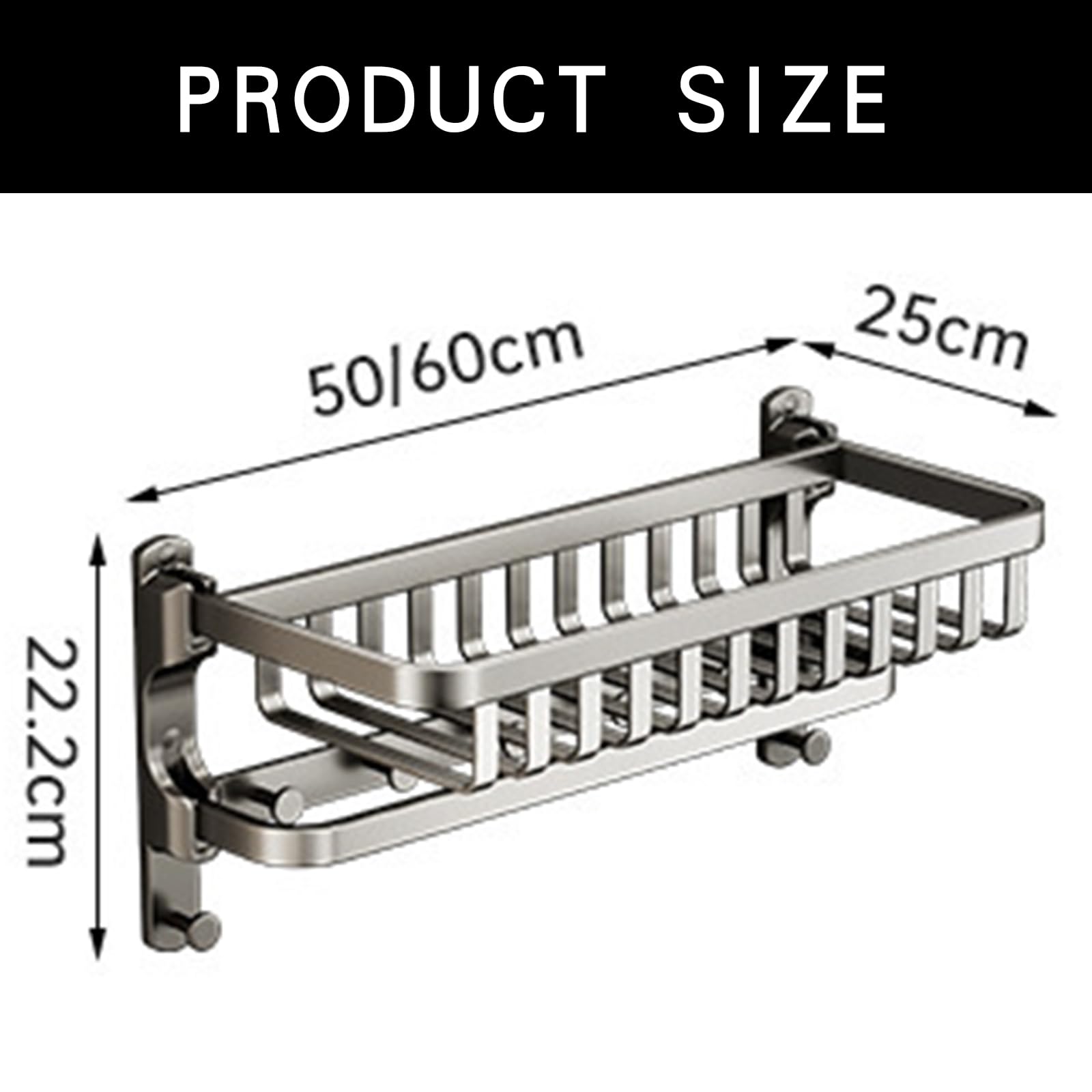 Toallero de pared de aluminio con doble barra y ganchos, autoadhesivo, para cocina y baño, 50 cm