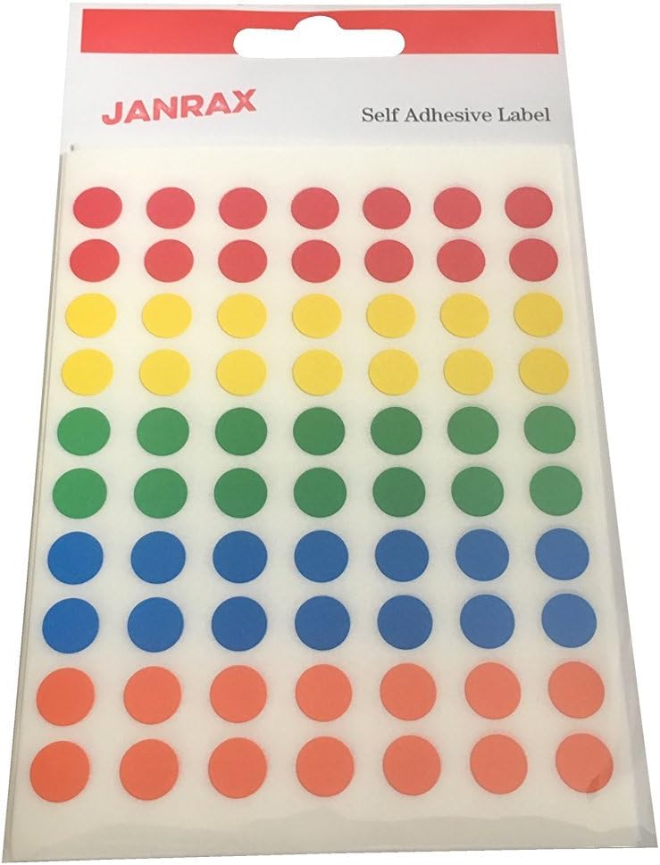 Janrax (Pack Of 560 ) Self Adhesive Assorted Coloured 8Mm Round Labels - Stickers