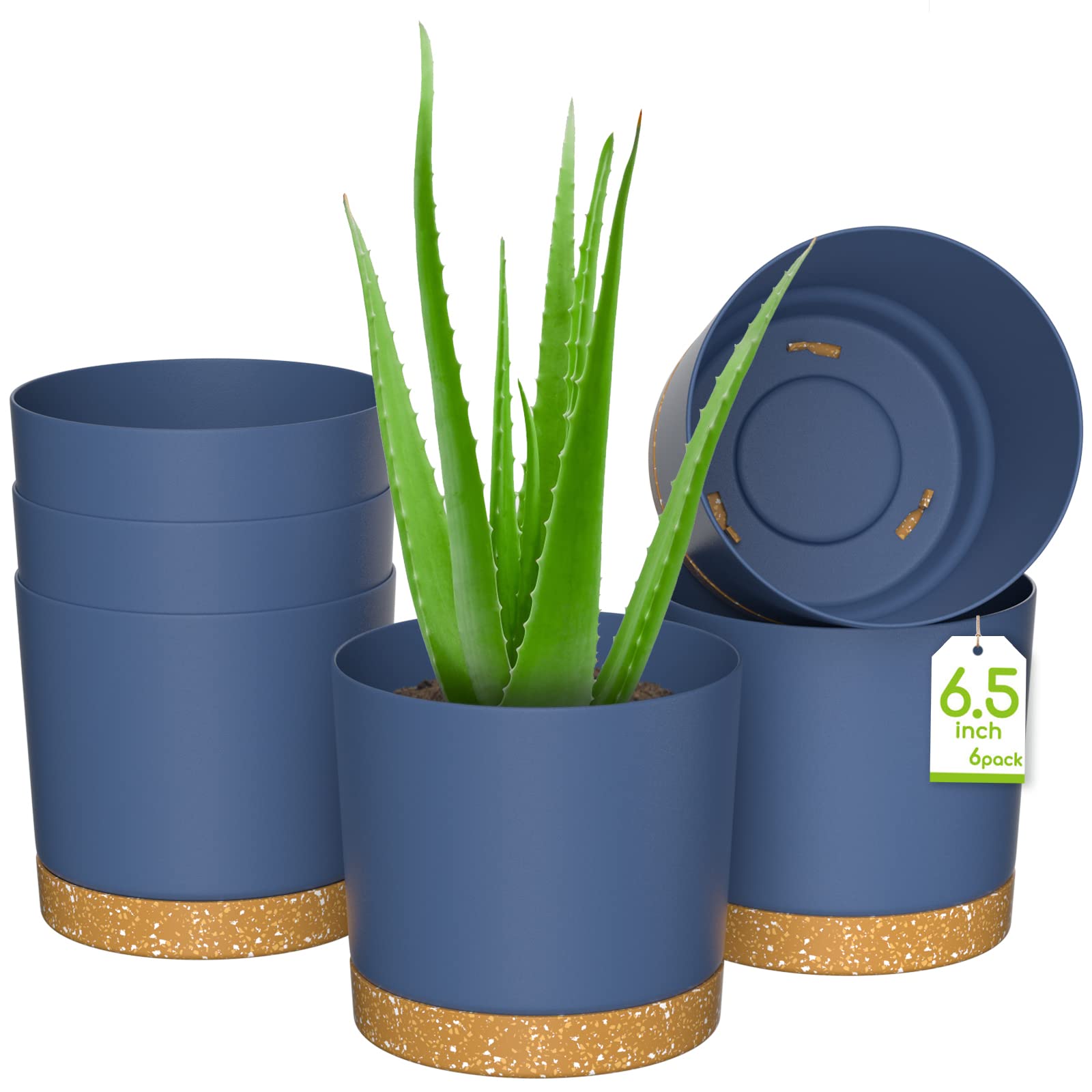 ZMTECH Plant Pots, 6.5'' Self Watering Plastic Planter with Drainage Hole and Saucer, Modern Decorative Flower Pot for Indoor Outdoor House Plants, Succulents, Flowers - White, 2 Pack — view 34