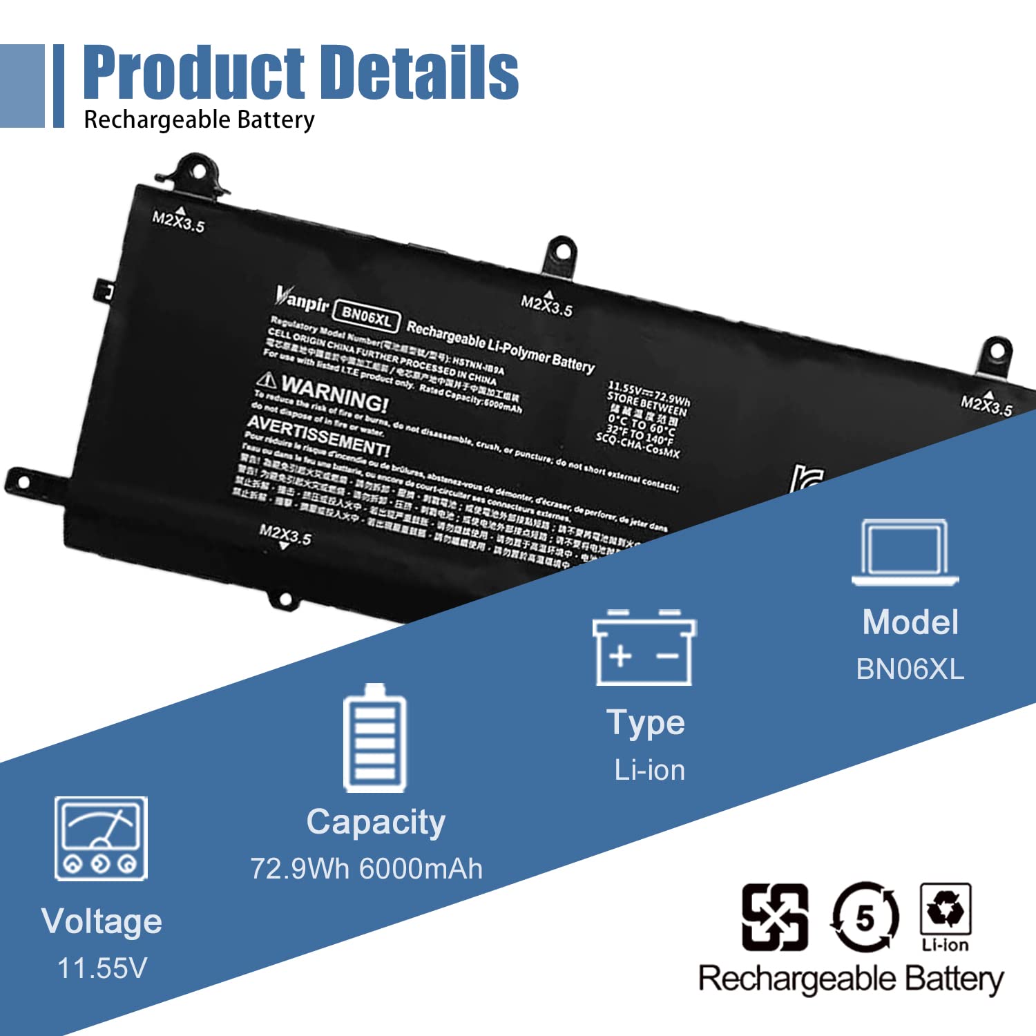 Batteria BN06XL Per HP Spectre X360 15-eb – 11.55V 72.9Wh 6 Celle, Compatibile Con L68235-1C1 E HSTNN-IB9A