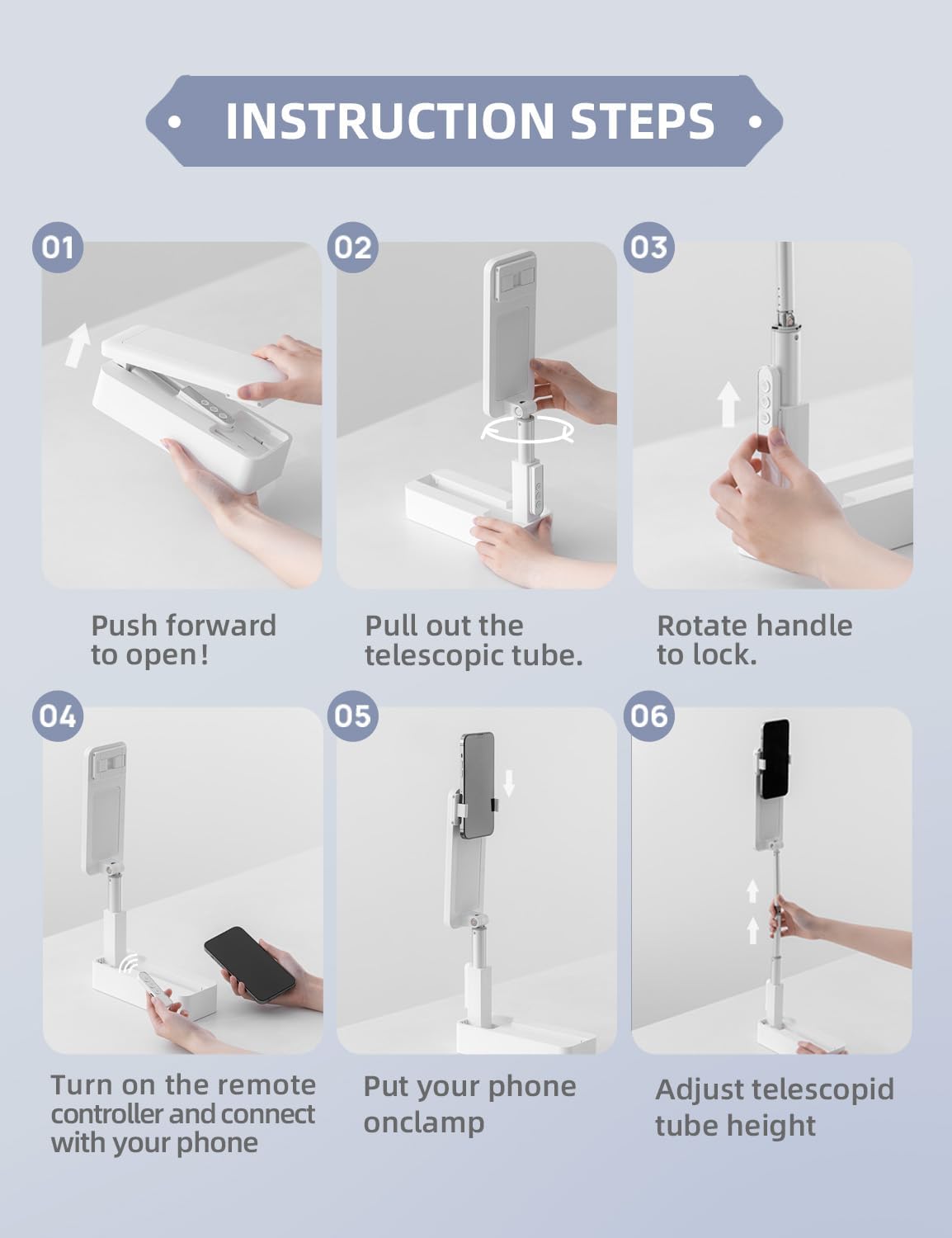 Overhead Phone Stand for Recording,Overhead Phone Mount, Foldable/Extendable/Rechargeable Phone Stand with Light&Wireless Remote, for Photo/Vlog Kit/Tiktok/Unboxing Video,Cooking.P