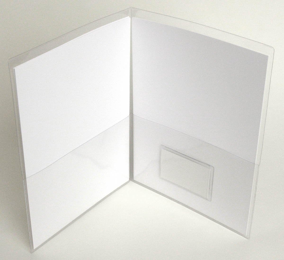 StoreSMART® - Clear Plastic Folder with 2 Pockets - with Business Card Holder on Inside - 25-Pack - 9.5" x 11.75" - R935N-25