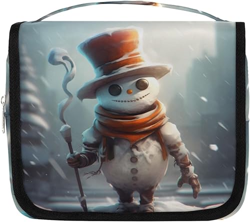 Miniatura 1 de Art Christmas Snowman Decor Toiletry Bag for Women, Travel Makeup Organizer with Hanging Hook, Traveling Cosmetic Bags for Toiletries Accessories