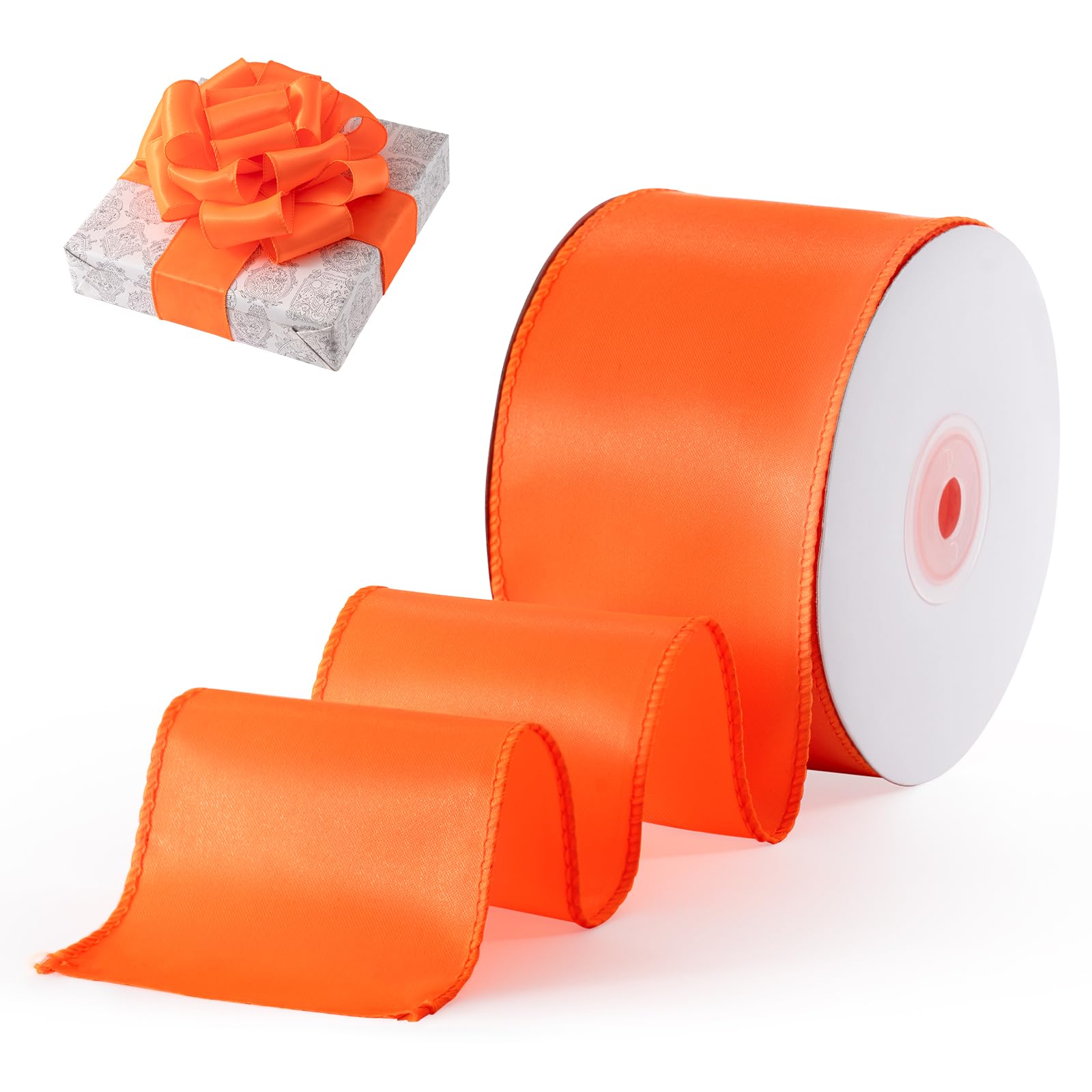 Ruban orange satin à mémoire de forme pour emballages cadeaux prestigieux
