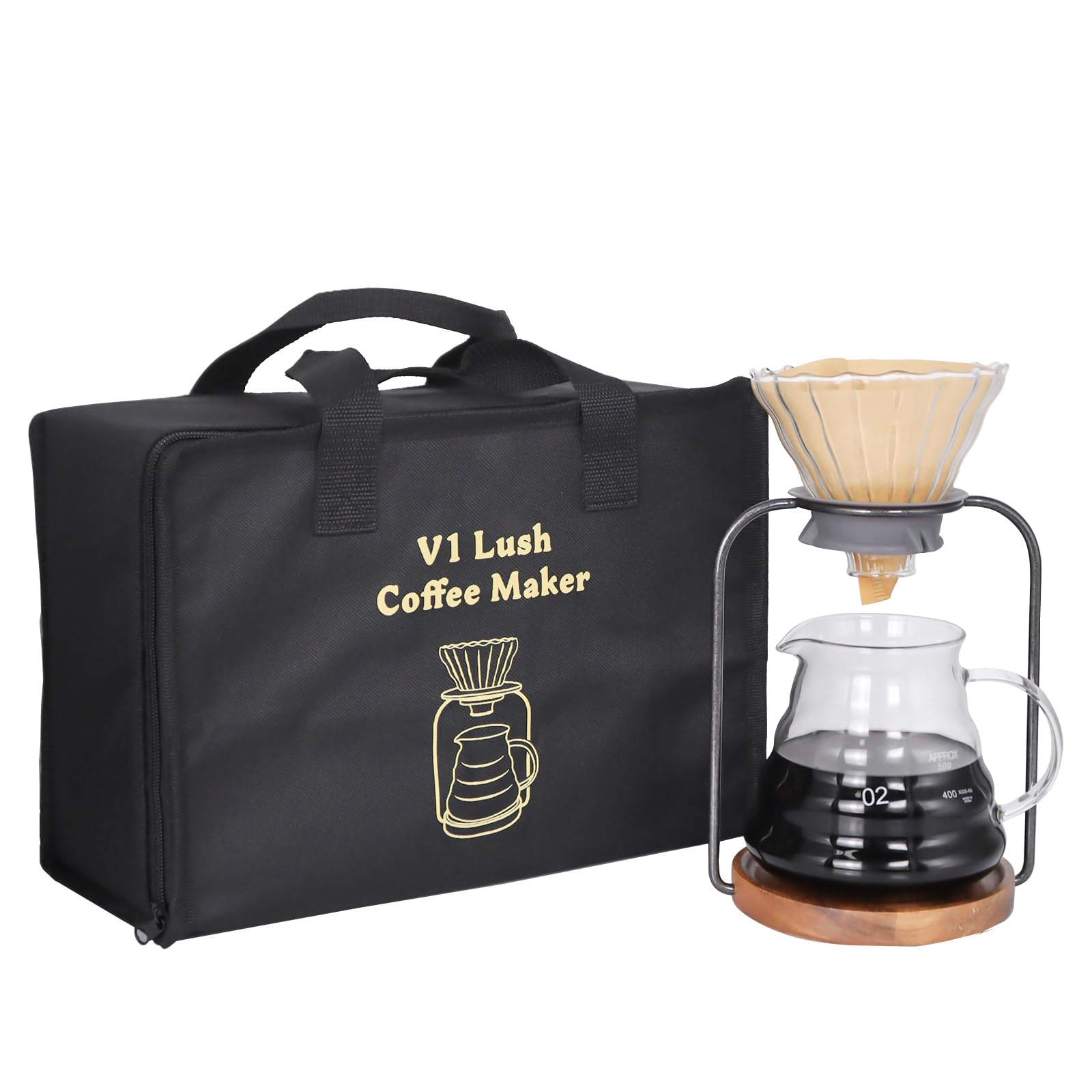 SOTECH Pour Over Coffee Dripper Set, Filter Holder Glass Server with Paper Coffee Filters Manual Stand for Tea and Saffron