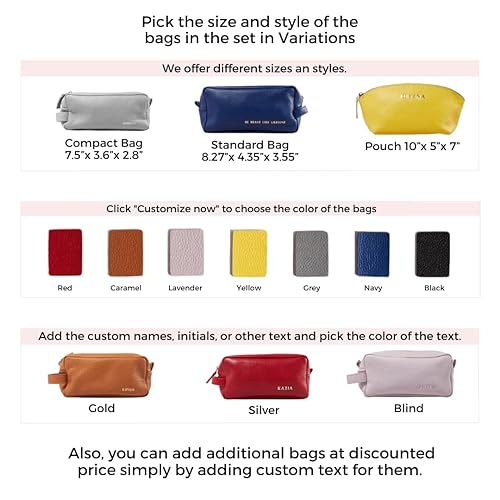 Miniatura 2 de Personalized Set of 3+ Leather Toiletry Bags for Women and Men - Bridesmaids and Groomsmen Gift Idea - Gifts for Maid of Honor and Best Man (Set of